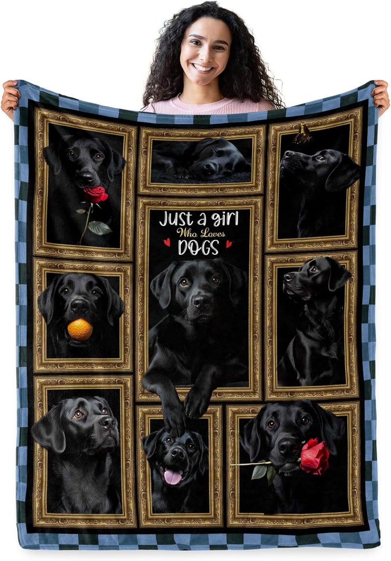 Levens Black Labrador Dog Blanket Gifts for Girls, Just A Girl Who Loves Black Lab Dog with Red Rose Blanket for Kids Animal Lover, 60"x50" Soft Flannel Throw Blankets Decor for Couch & Sofa Bed - Image 2